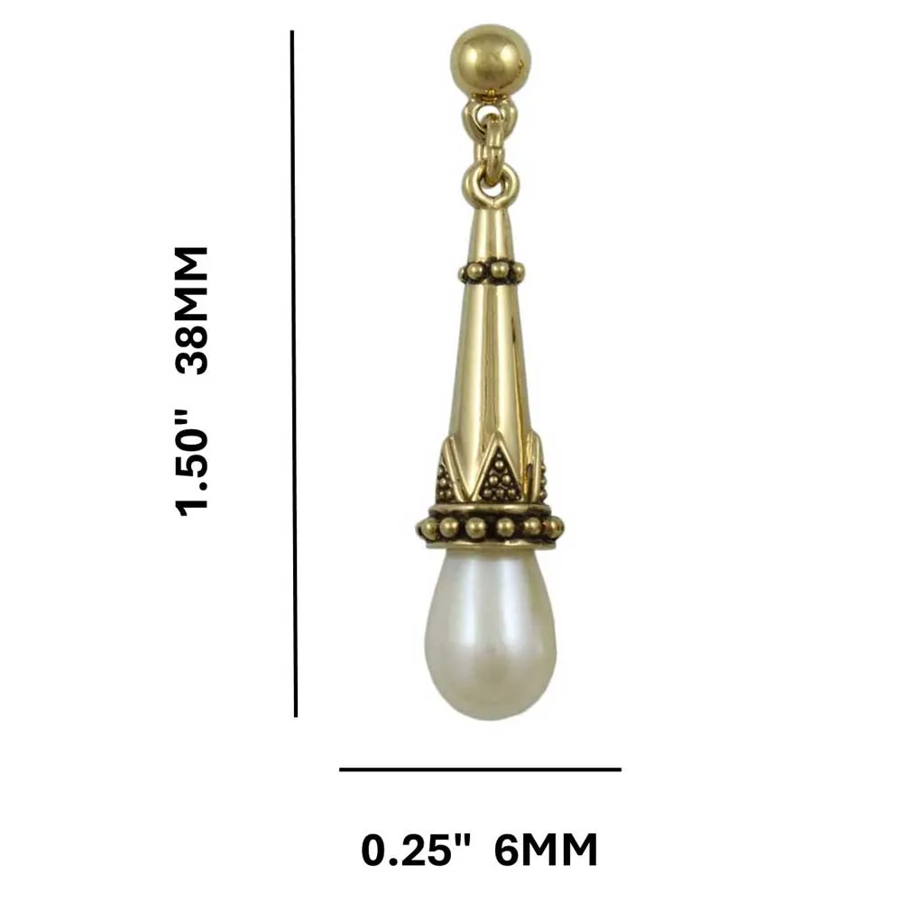 Antique Gold-plated with White Pearl Dangling Pierced Earring - DPE650