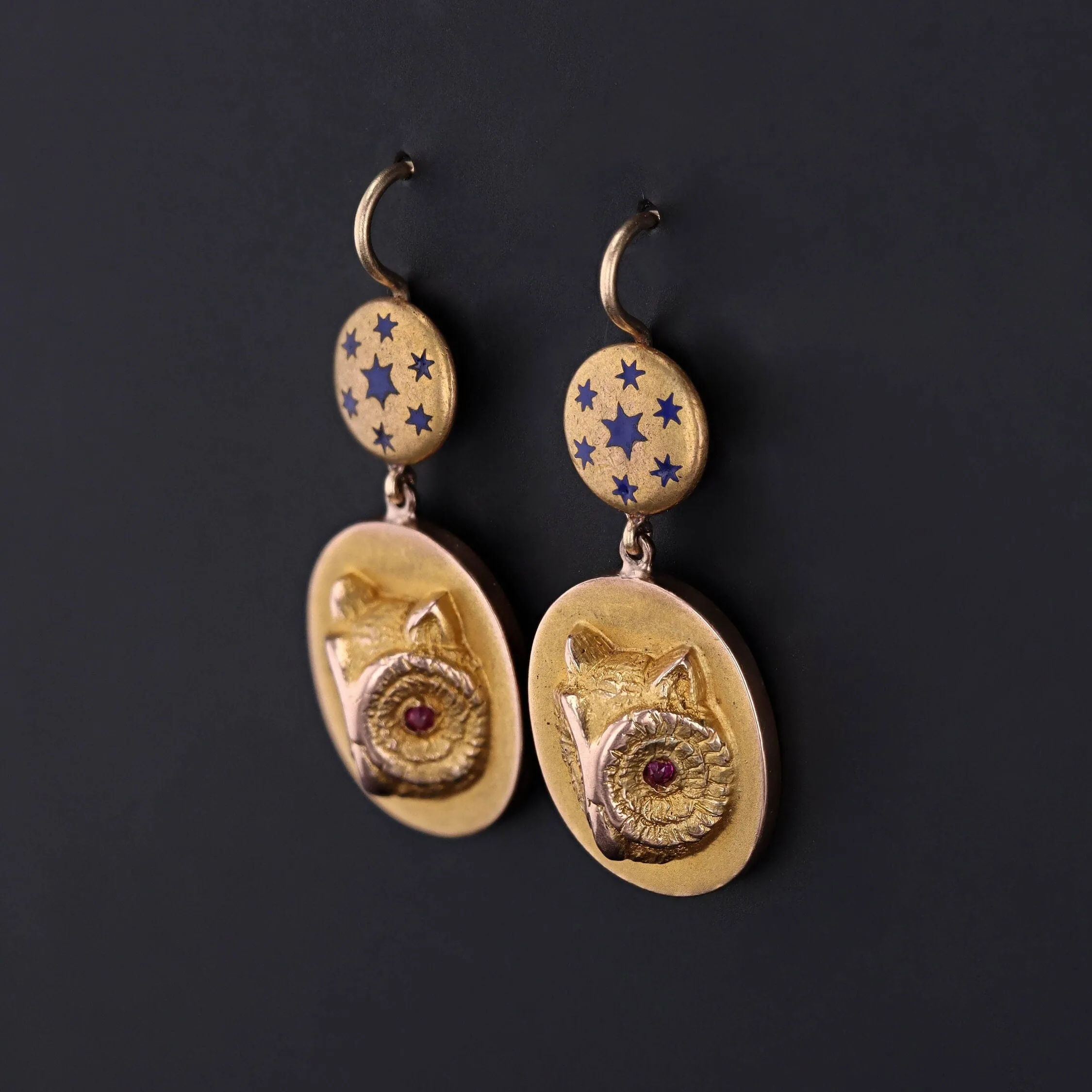 Antique Owl Conversion Earrings of 14k Gold
