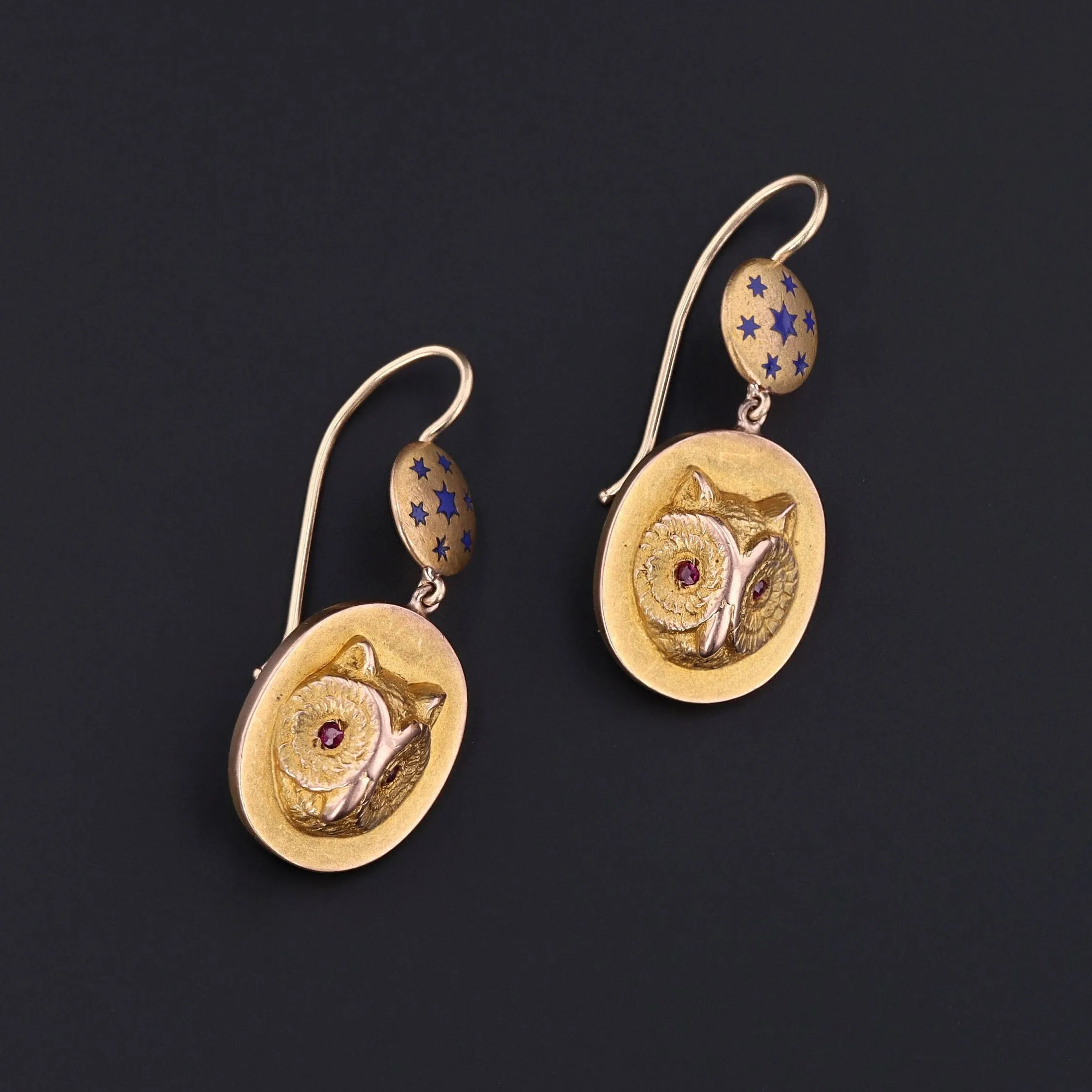 Antique Owl Conversion Earrings of 14k Gold