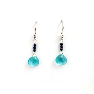Apatite & Sapphire Raindrop Silver Earrings