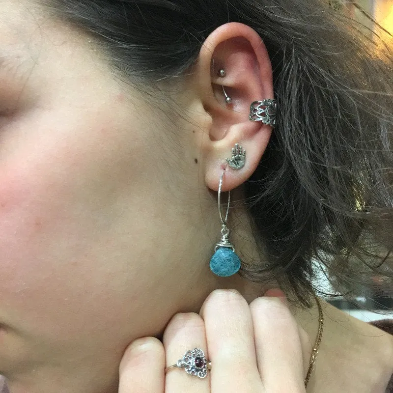 Apatite Drop Silver Hoop Earrings - Oceanic.