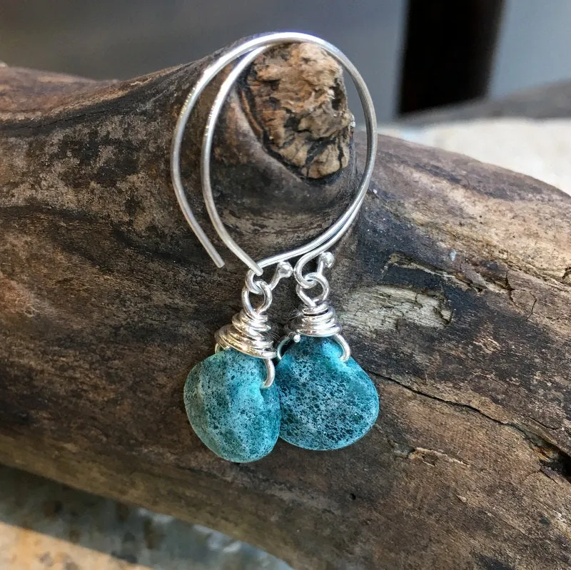 Apatite Drop Silver Hoop Earrings - Oceanic.