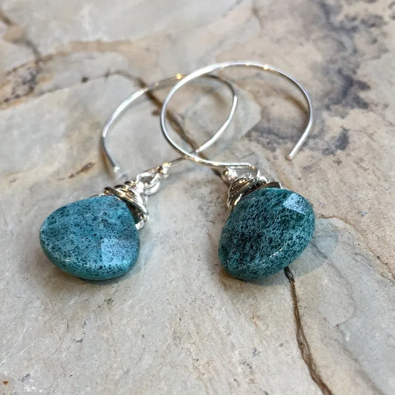 Apatite Drop Silver Hoop Earrings - Oceanic.