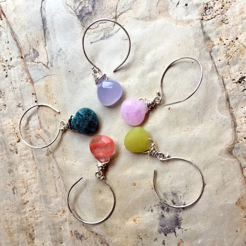 Apatite Drop Silver Hoop Earrings - Oceanic.