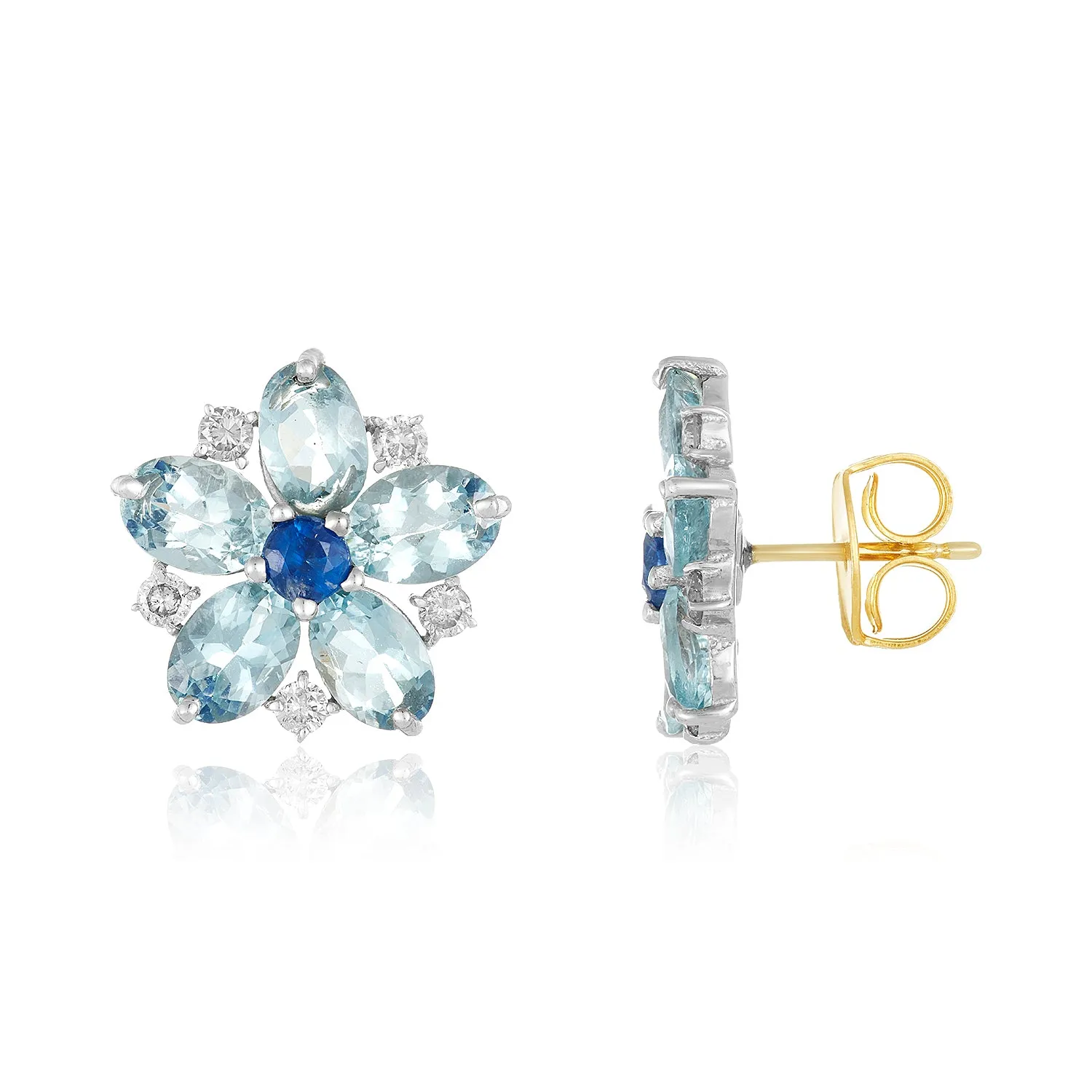 Aquamarine Floral Diamond Stud Earrings