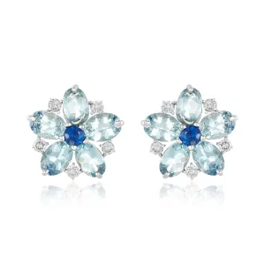 Aquamarine Floral Diamond Stud Earrings