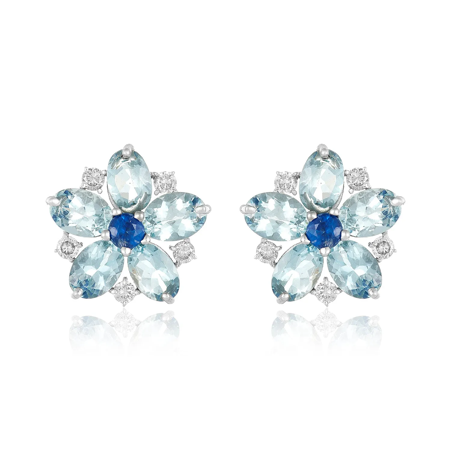 Aquamarine Floral Diamond Stud Earrings