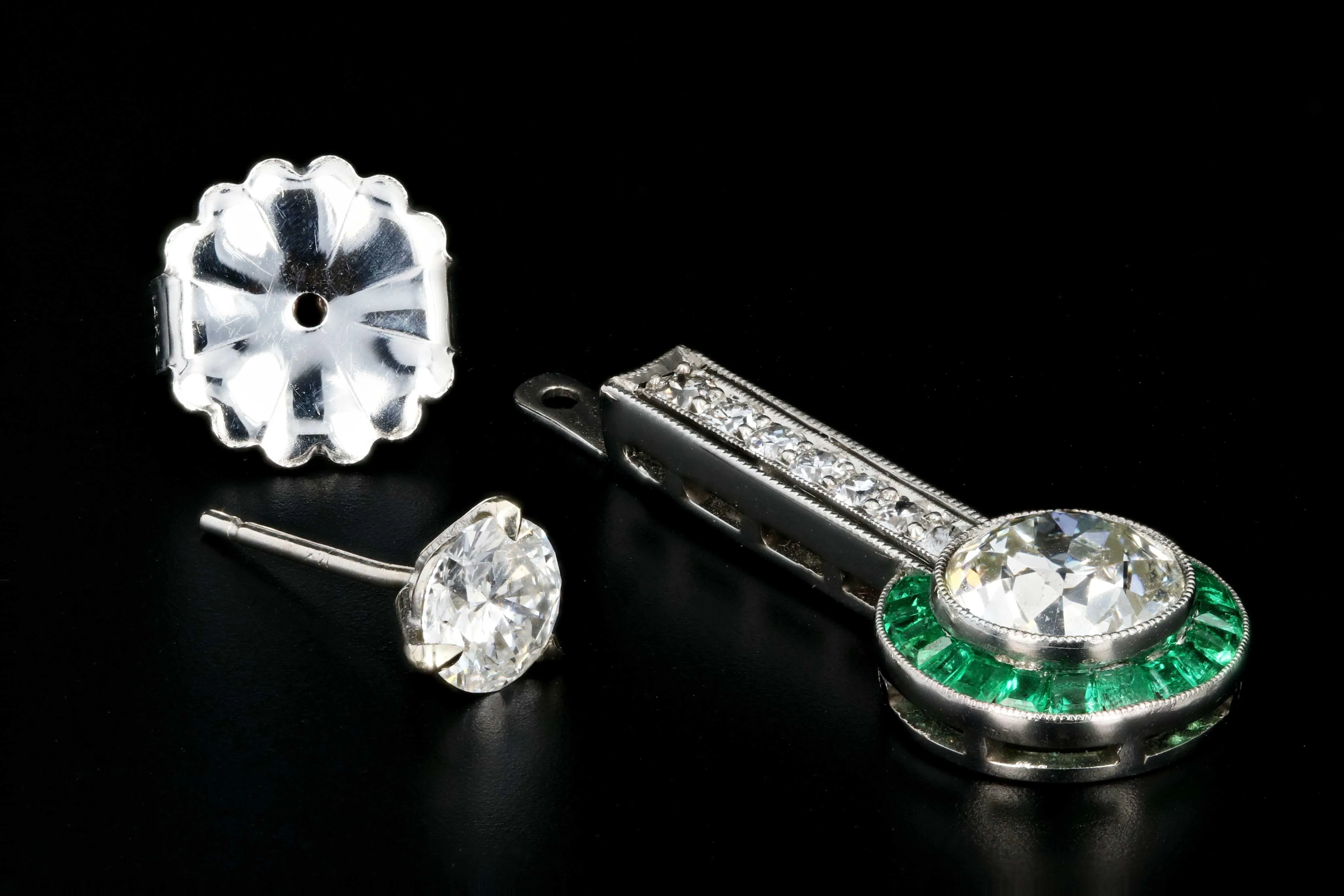 Art Deco Diamond and Emerald Enhancers