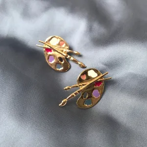 Artist Stud Earrings -Cute Earrings, Gold Earrings, Gold Jewellery, Gold, Arty Earrings, Accessories, Art Lover Gift, Artist Earrings