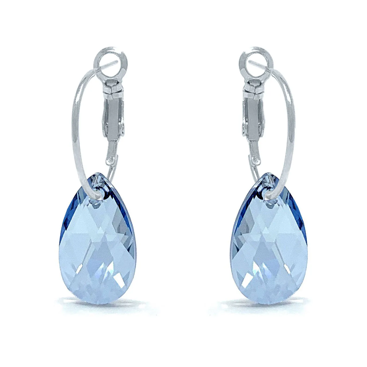 Aurora Small Drop Earrings with Grey Blue Shade Pear Crystals from Swarovski Silver Toned Rhodium Plated