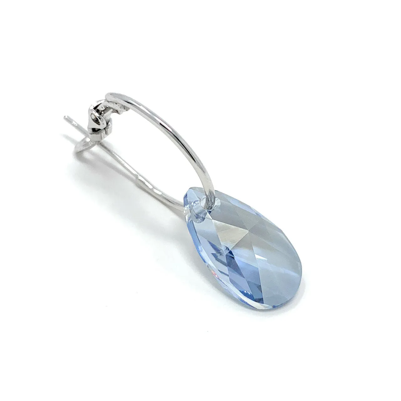 Aurora Small Drop Earrings with Grey Blue Shade Pear Crystals from Swarovski Silver Toned Rhodium Plated