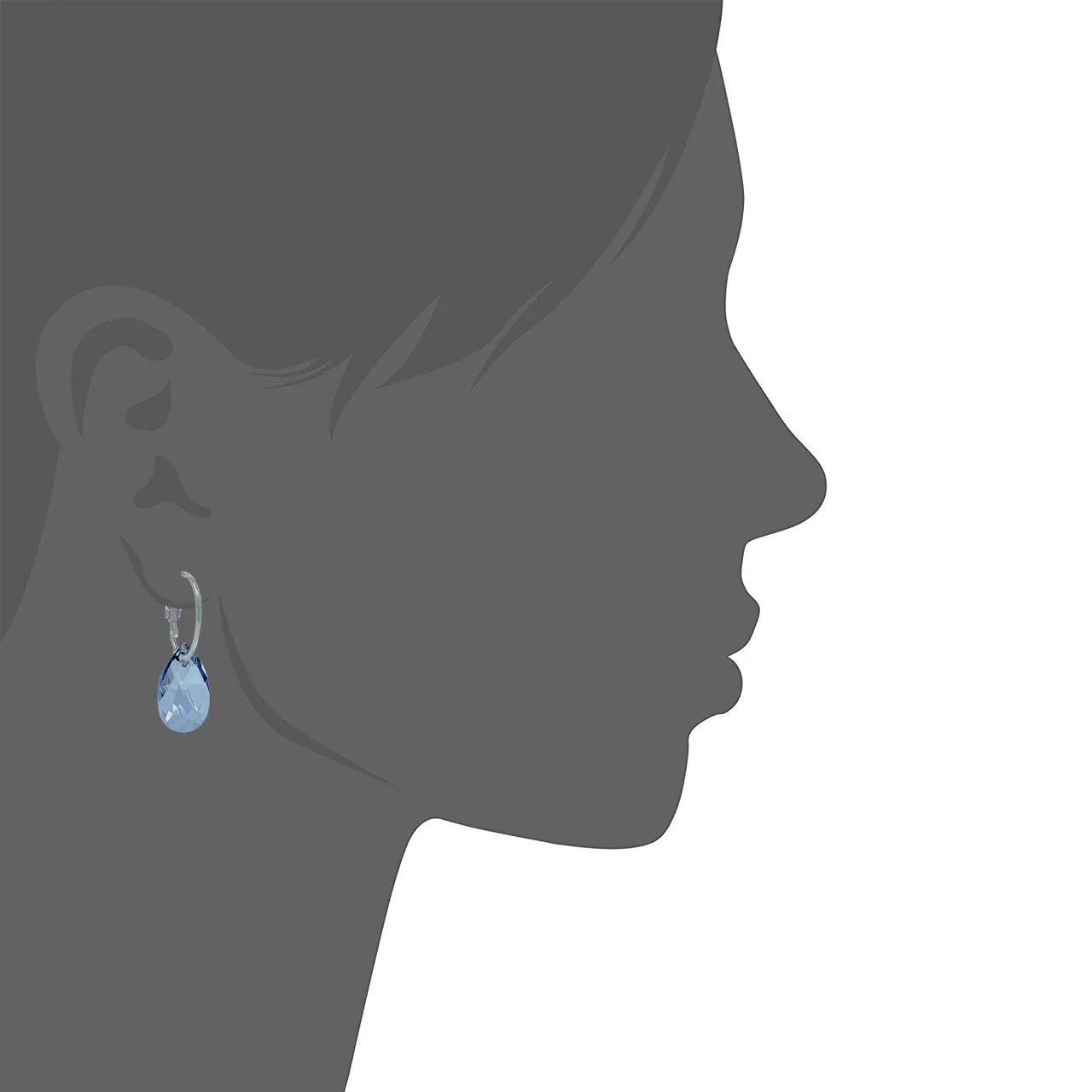 Aurora Small Drop Earrings with Grey Blue Shade Pear Crystals from Swarovski Silver Toned Rhodium Plated