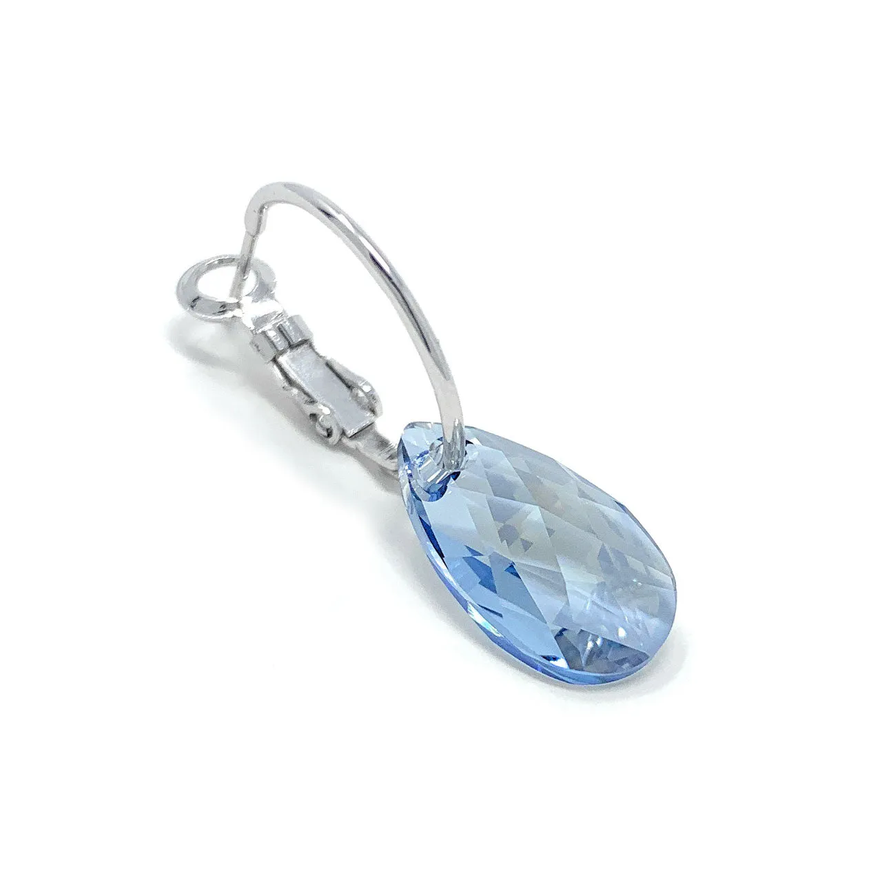 Aurora Small Drop Earrings with Grey Blue Shade Pear Crystals from Swarovski Silver Toned Rhodium Plated