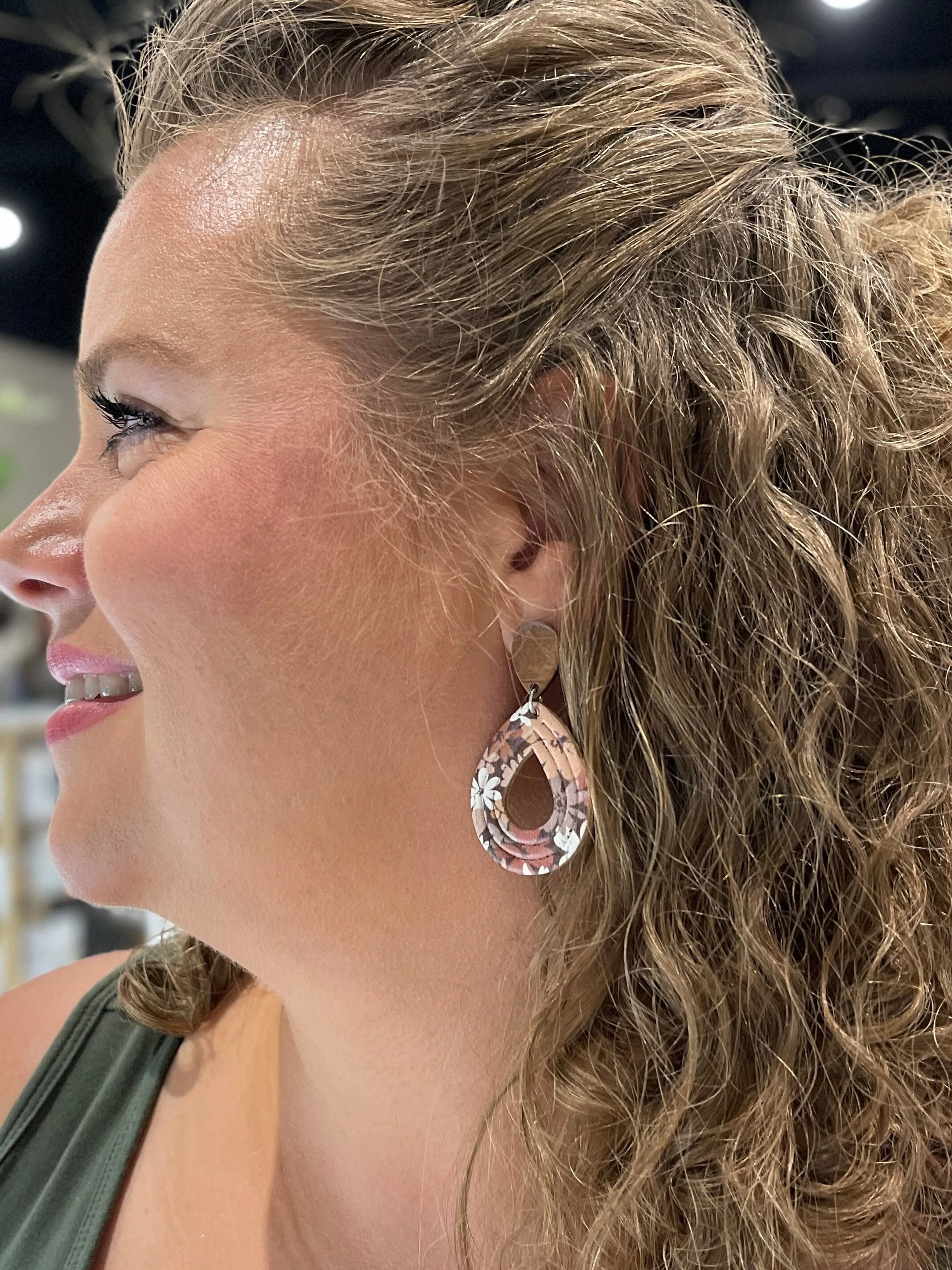 Autumnal Floral | 2 Styles | Teardrop Wood and Leather Earrings | Hypoallergenic | Women