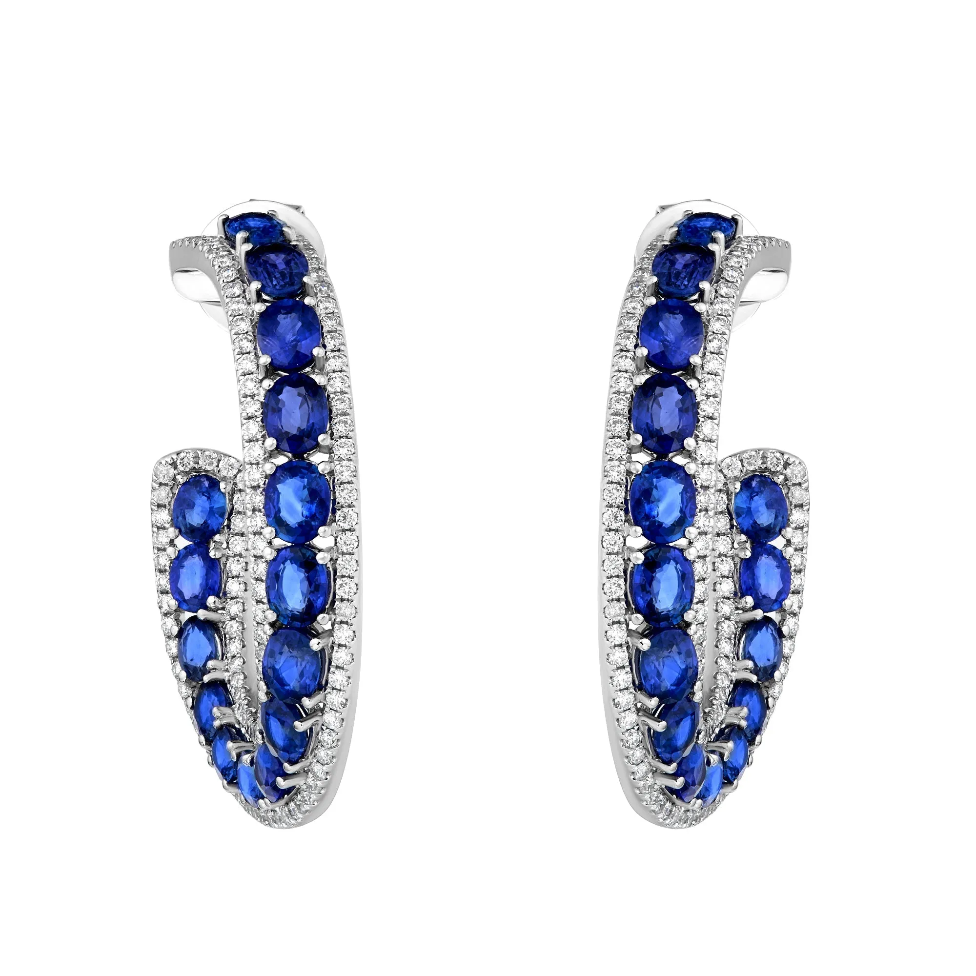 Azure Blue Sapphire Hoop Earrings