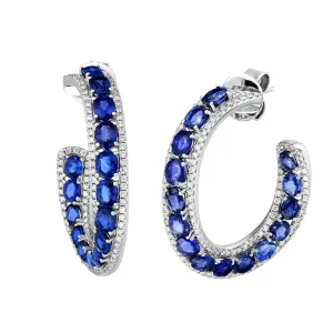 Azure Blue Sapphire Hoop Earrings