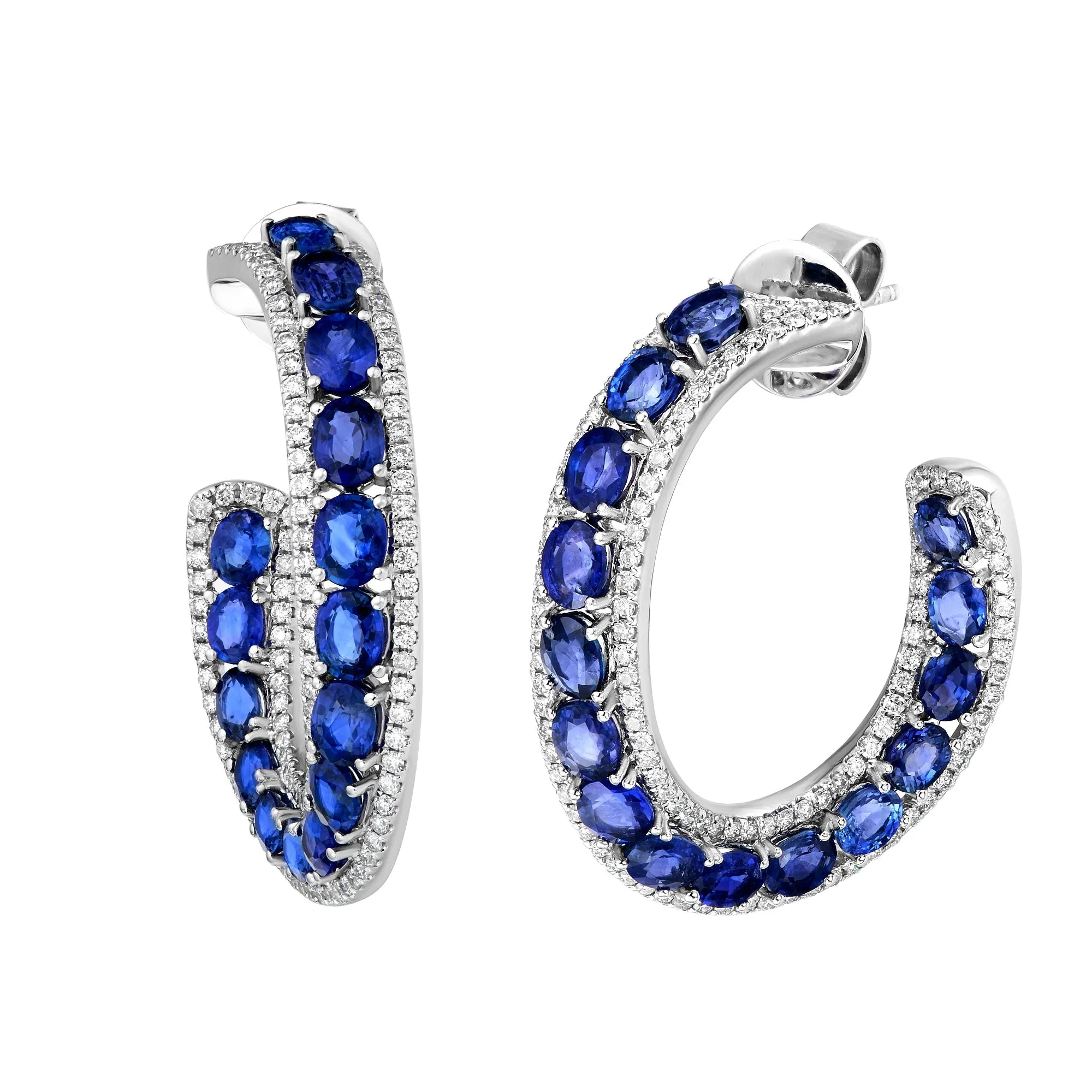 Azure Blue Sapphire Hoop Earrings