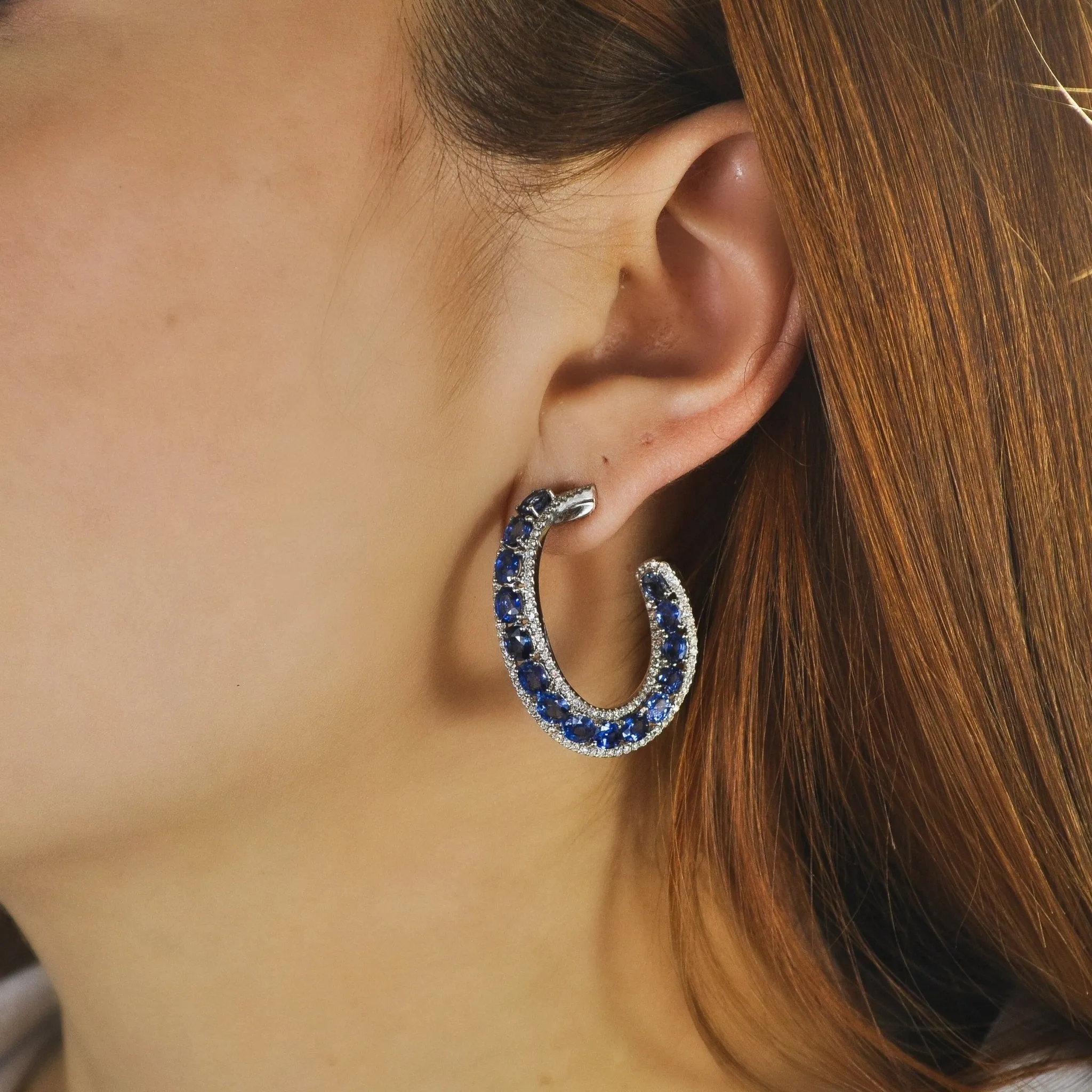 Azure Blue Sapphire Hoop Earrings