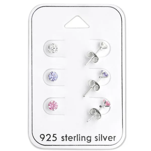 Baby and Children's Earrings:  Sterling Silver 3 x CZ Stud Earrings Gift Pack