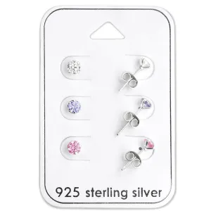Baby and Children's Earrings:  Sterling Silver 3 x CZ Stud Earrings Gift Pack