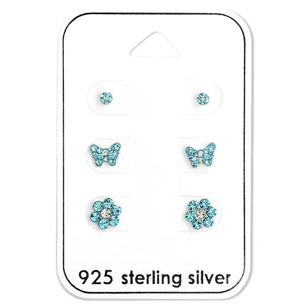 Baby and Children's Earrings:  Sterling Silver Blue CZ x 3 Pair Gift Pack