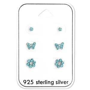 Baby and Children's Earrings:  Sterling Silver Blue CZ x 3 Pair Gift Pack
