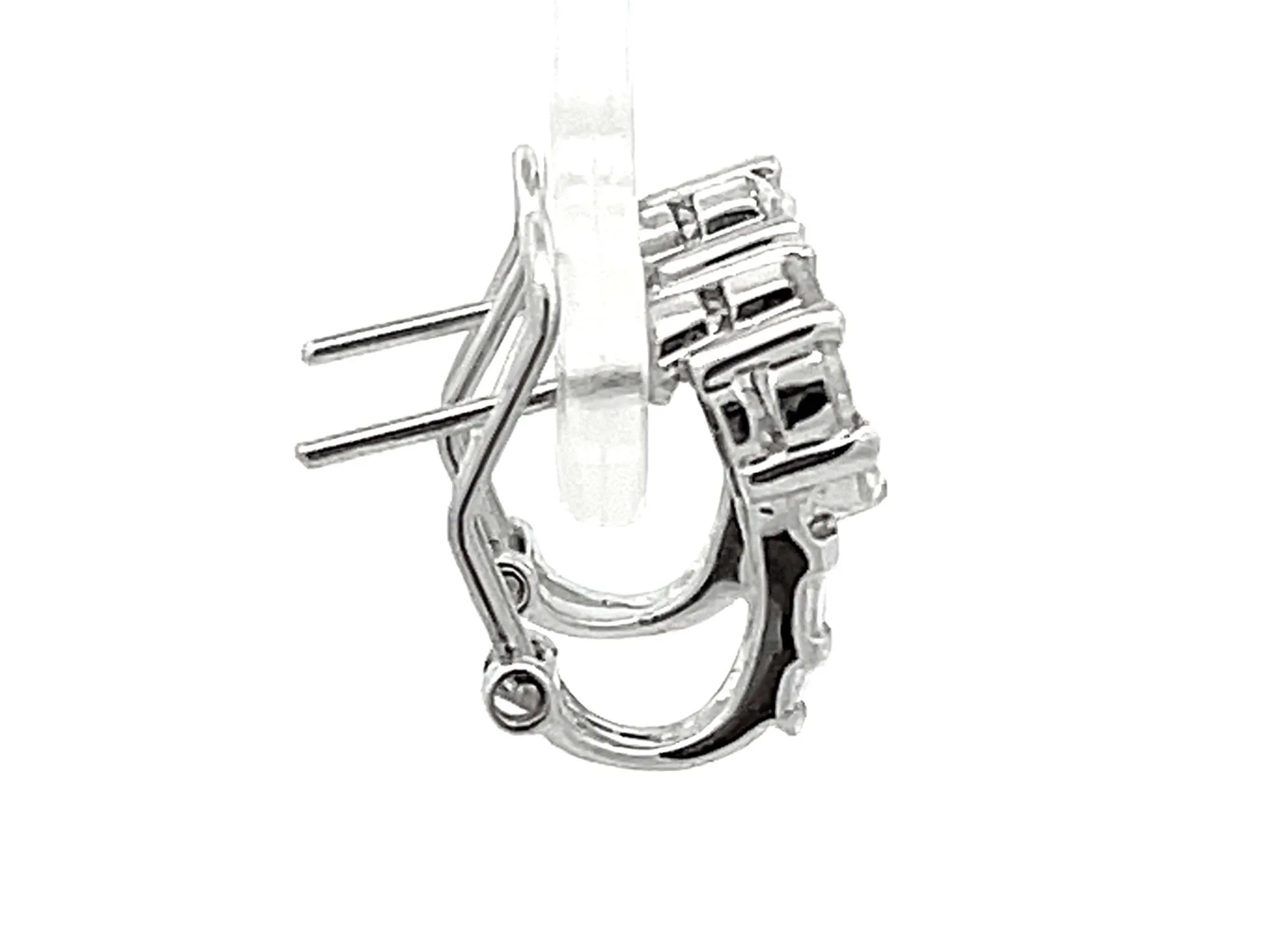 Baguette and Round Brilliant Diamond Flower Huggie Earrings in 14K White Gold