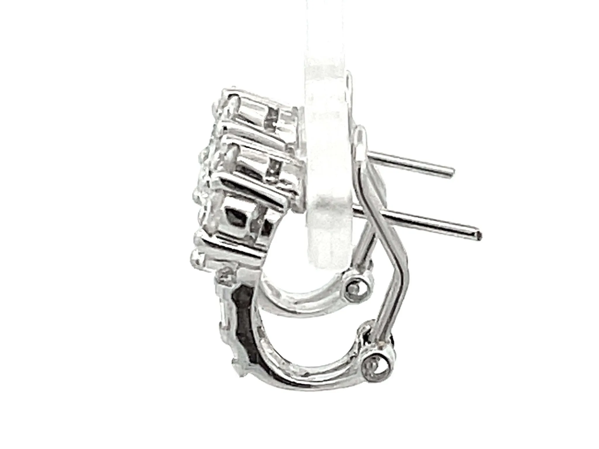 Baguette and Round Brilliant Diamond Flower Huggie Earrings in 14K White Gold