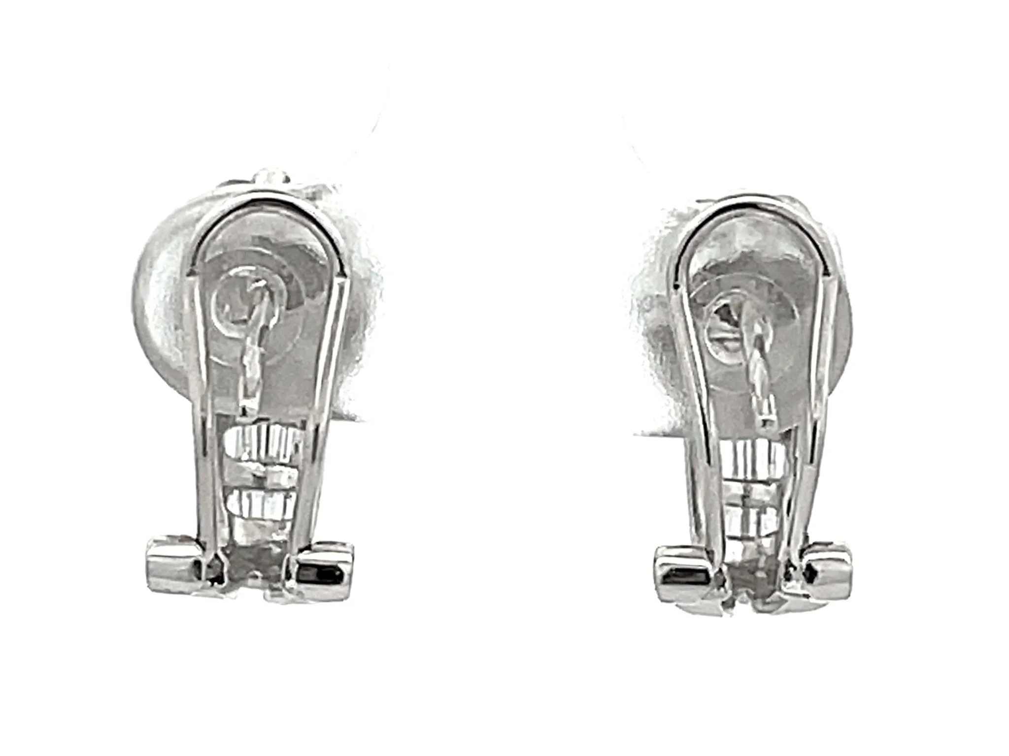 Baguette and Round Brilliant Diamond Flower Huggie Earrings in 14K White Gold