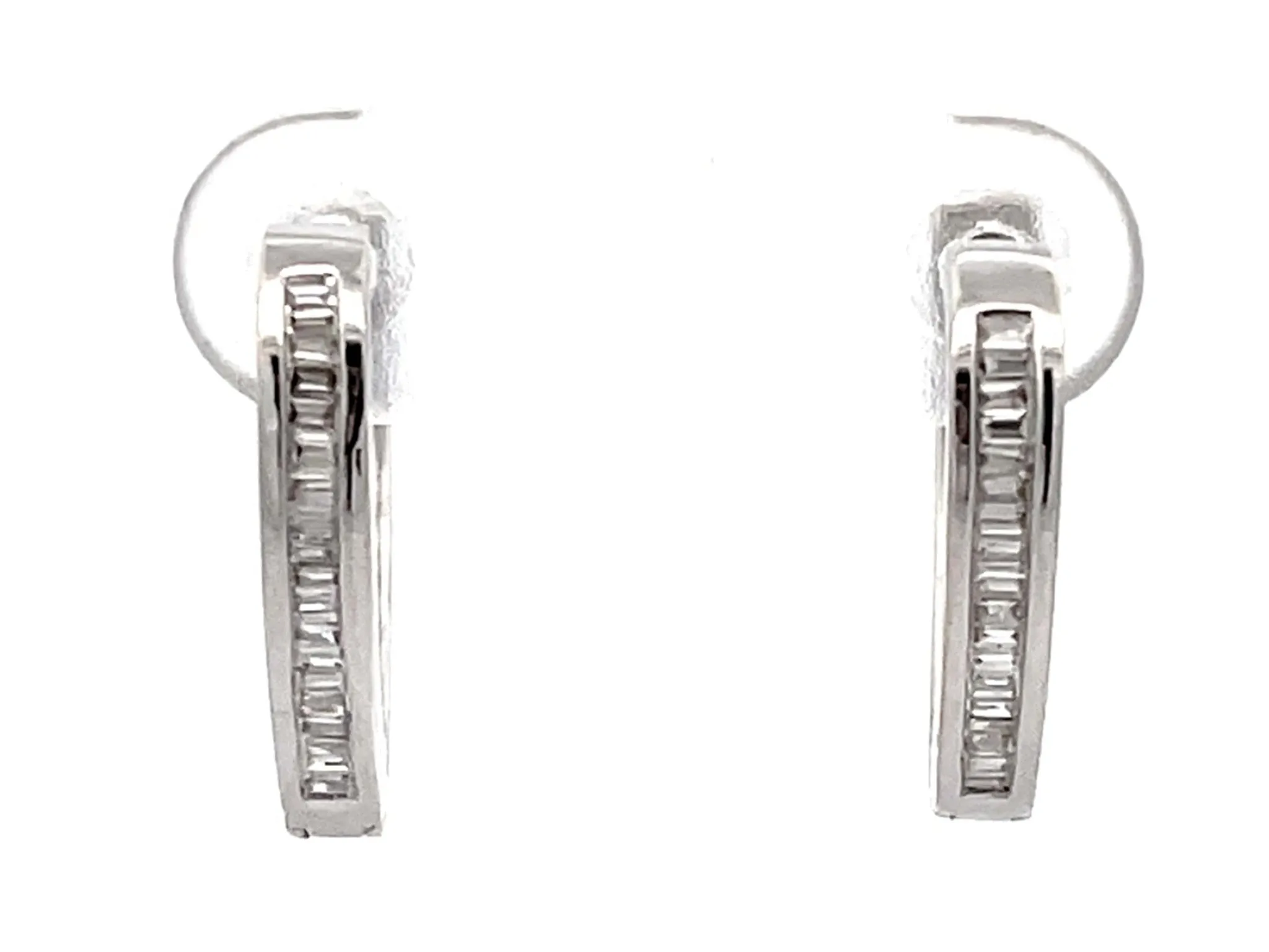 Baguette Diamond Heart Earrings 18K Solid White Gold