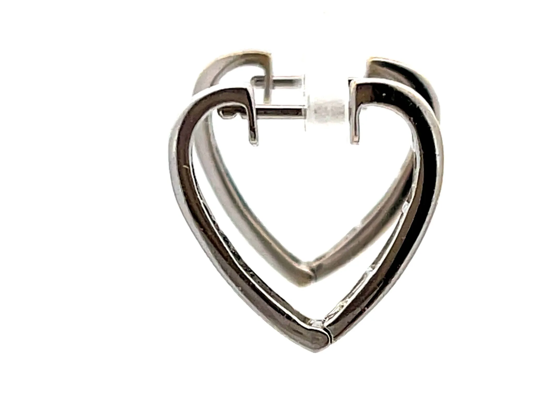 Baguette Diamond Heart Earrings 18K Solid White Gold