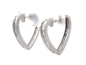 Baguette Diamond Heart Earrings 18K Solid White Gold