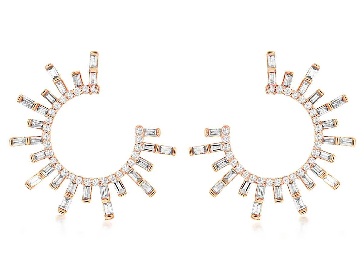 Baguette Diamond Rising Sun Earrings