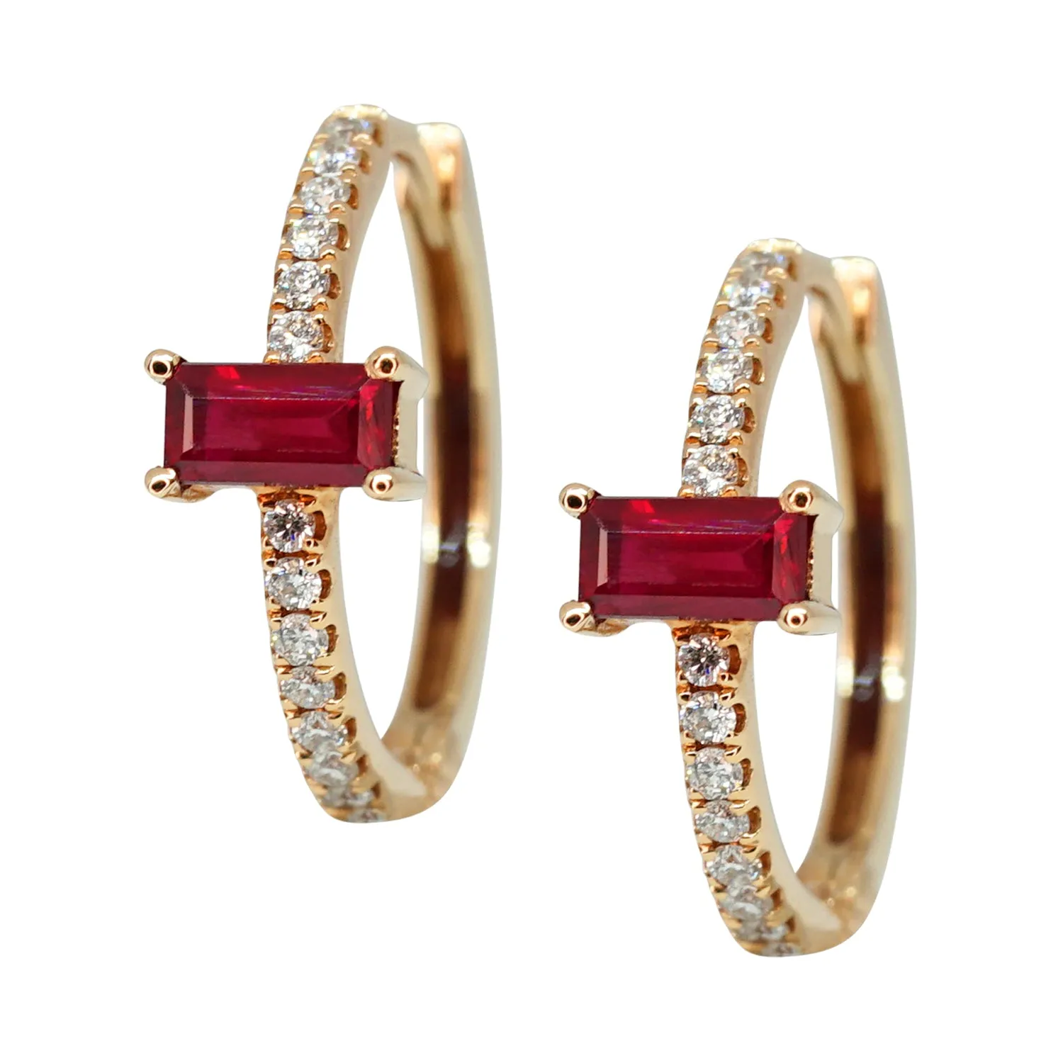 Baguette Ruby & Diamond Huggies