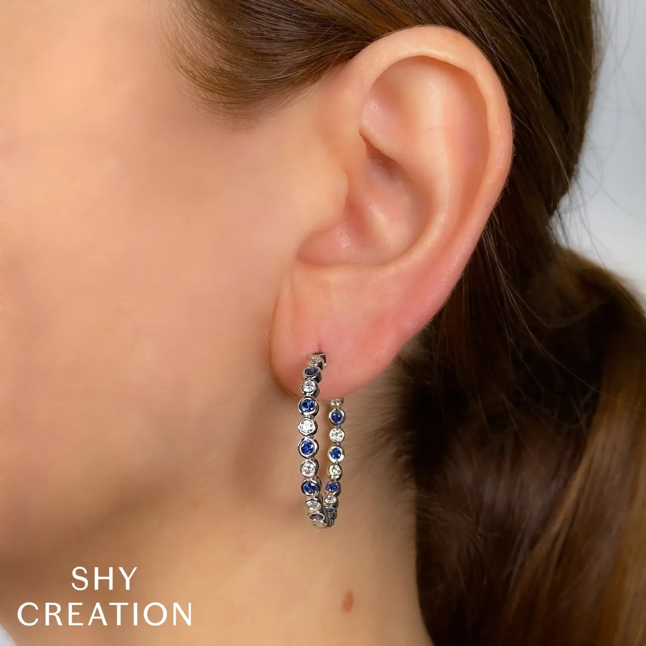 Bailey 14K White Gold Blue Sapphire & Diamond Bezel Set Hoop Earrings