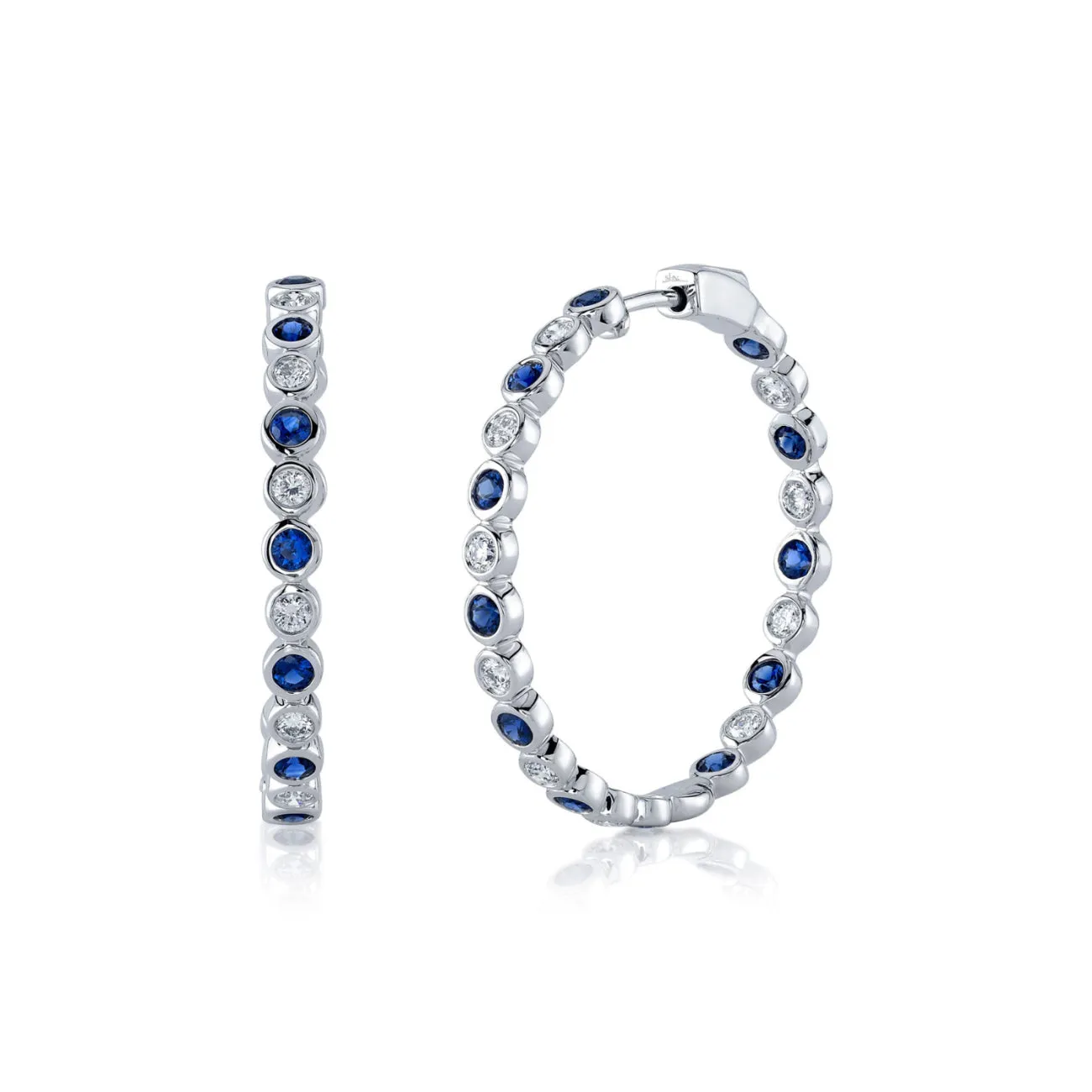 Bailey 14K White Gold Blue Sapphire & Diamond Bezel Set Hoop Earrings