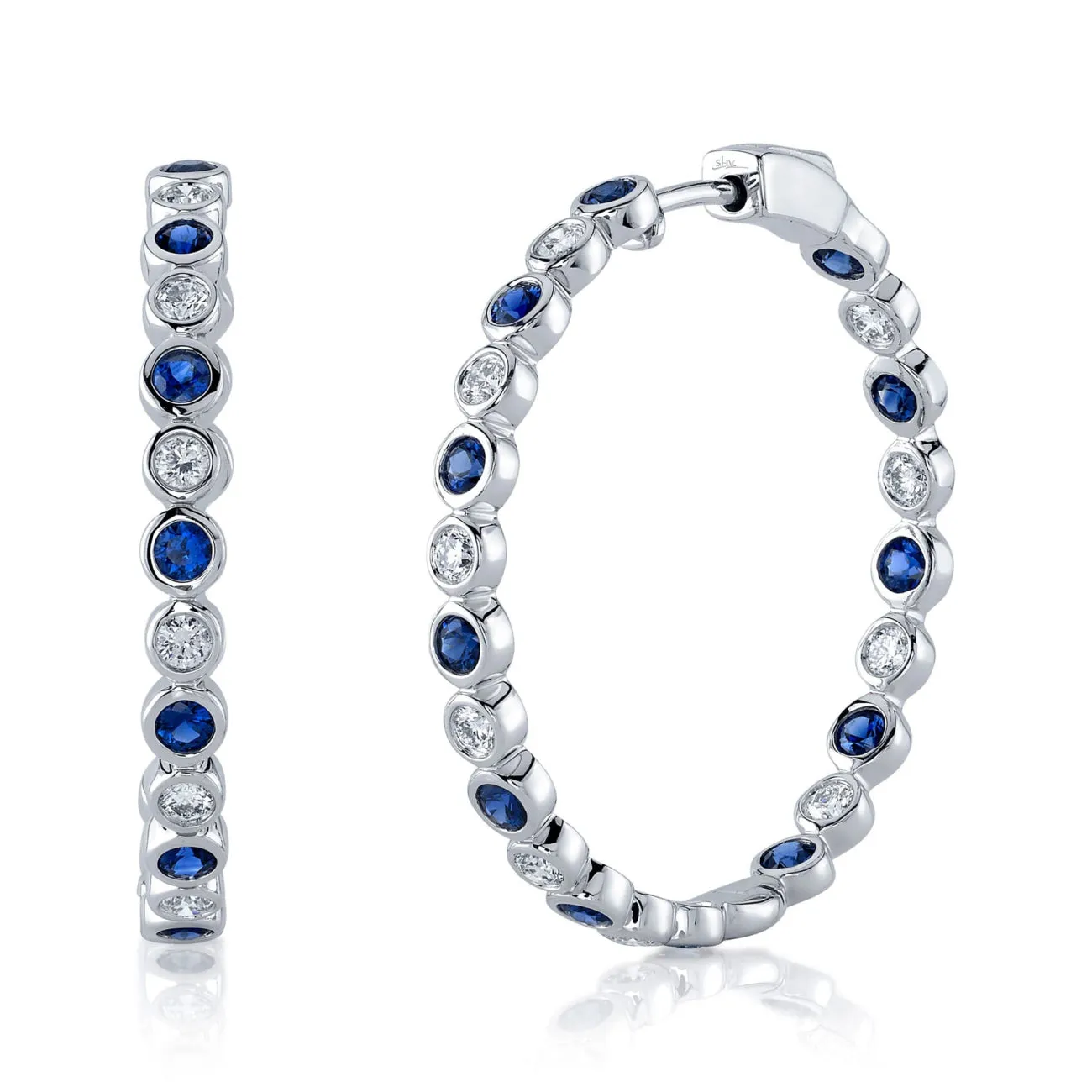 Bailey 14K White Gold Blue Sapphire & Diamond Bezel Set Hoop Earrings