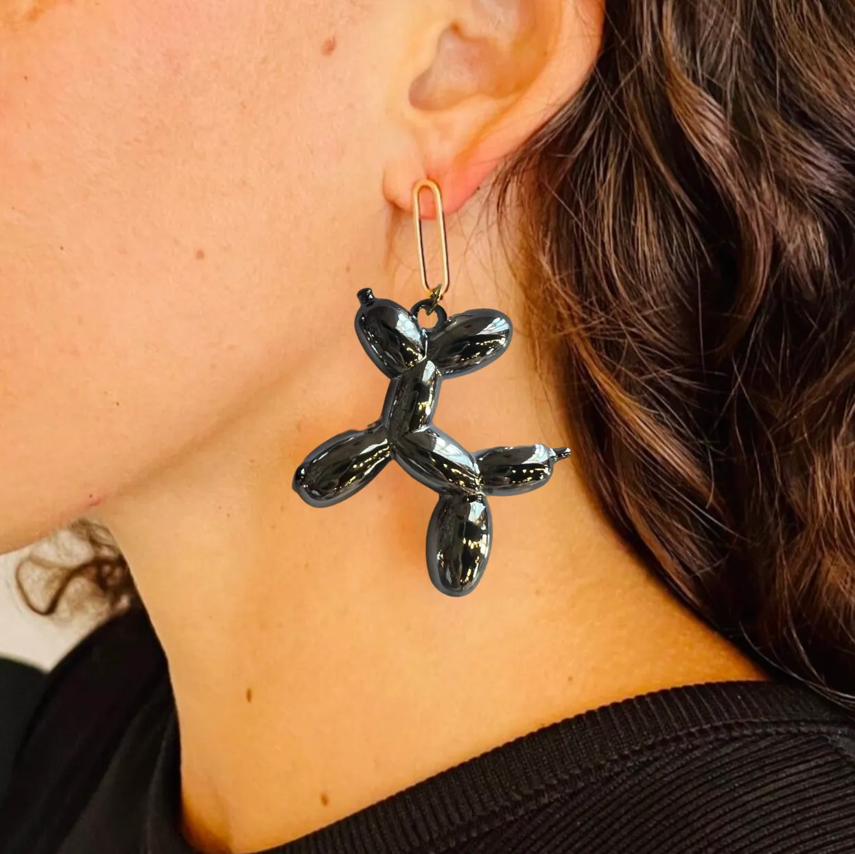 Balloon Dog Earrings Gunmetal
