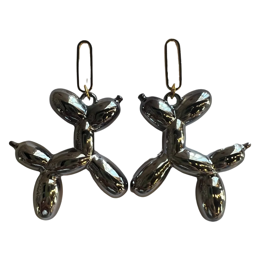 Balloon Dog Earrings Gunmetal
