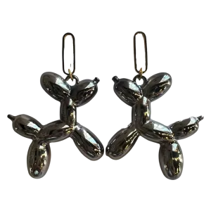Balloon Dog Earrings Gunmetal