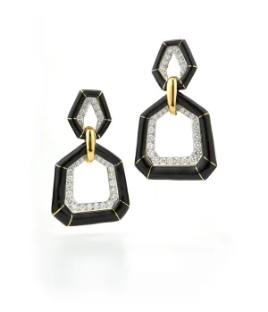 Bamboo Earrings, Black Enamel