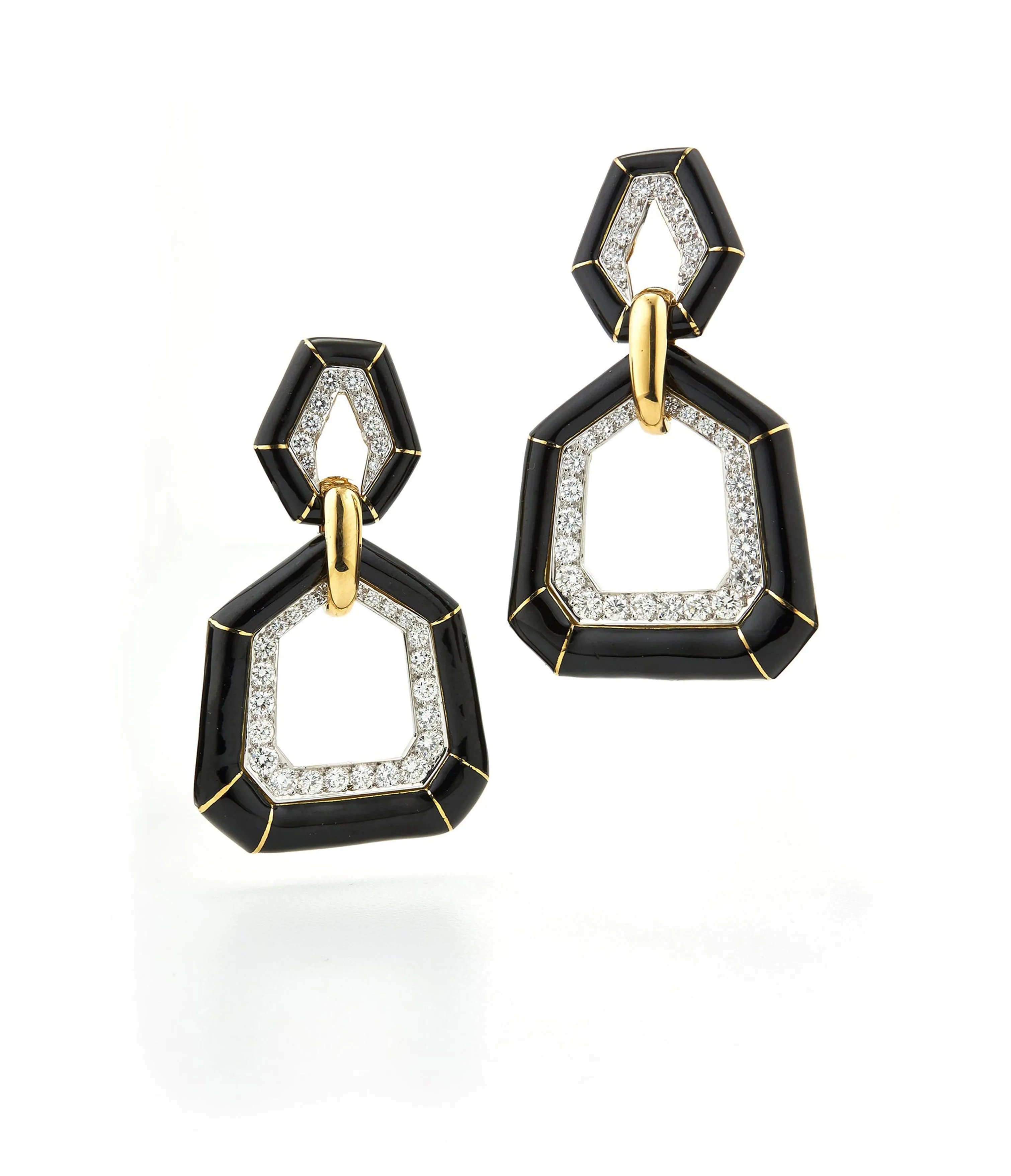 Bamboo Earrings, Black Enamel