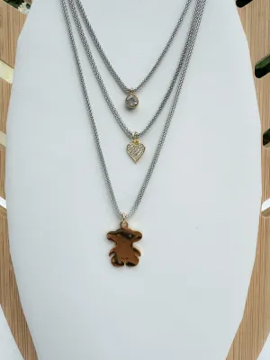 Bear 3-chain necklace & earrings