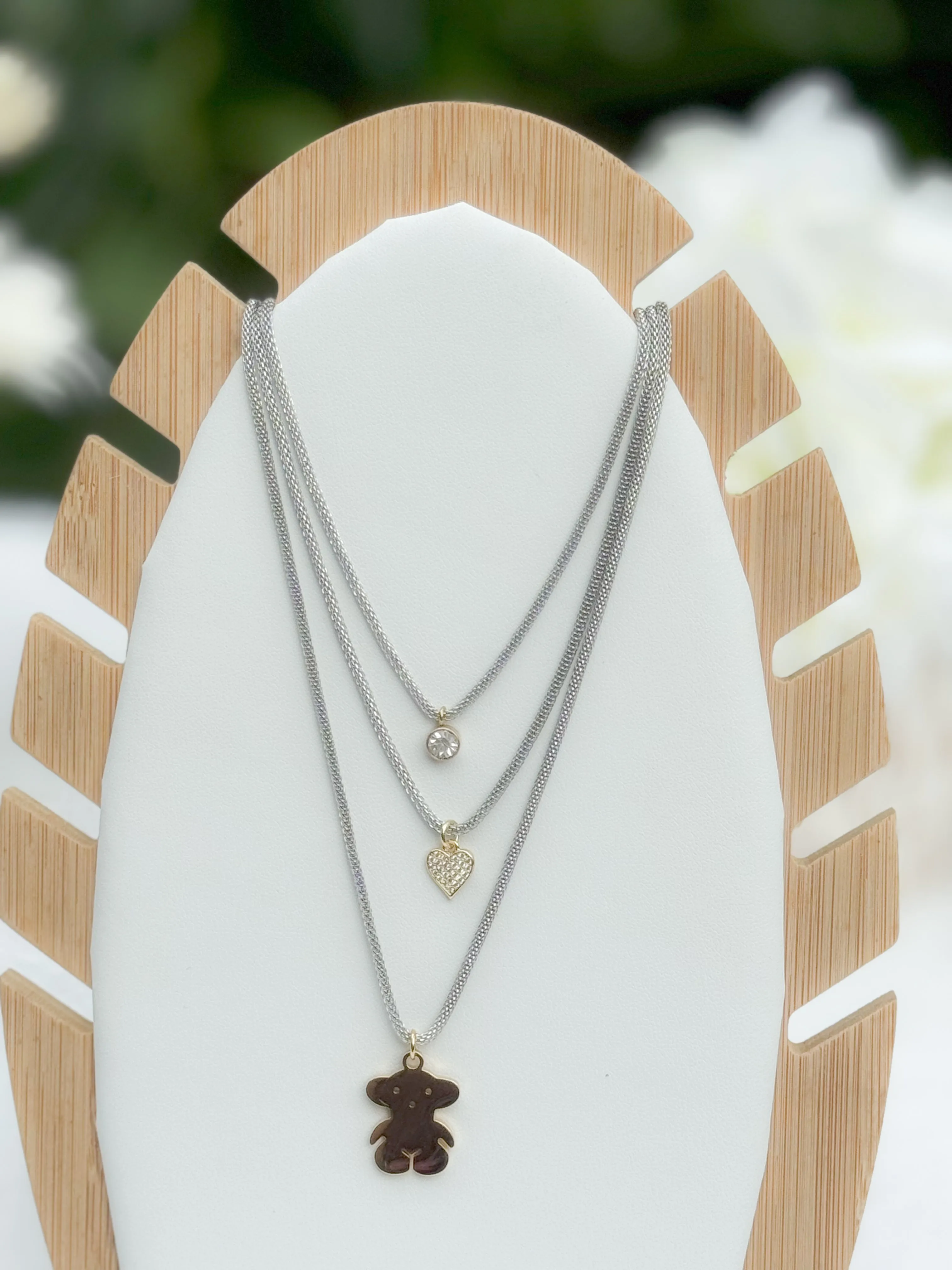 Bear 3-chain necklace & earrings