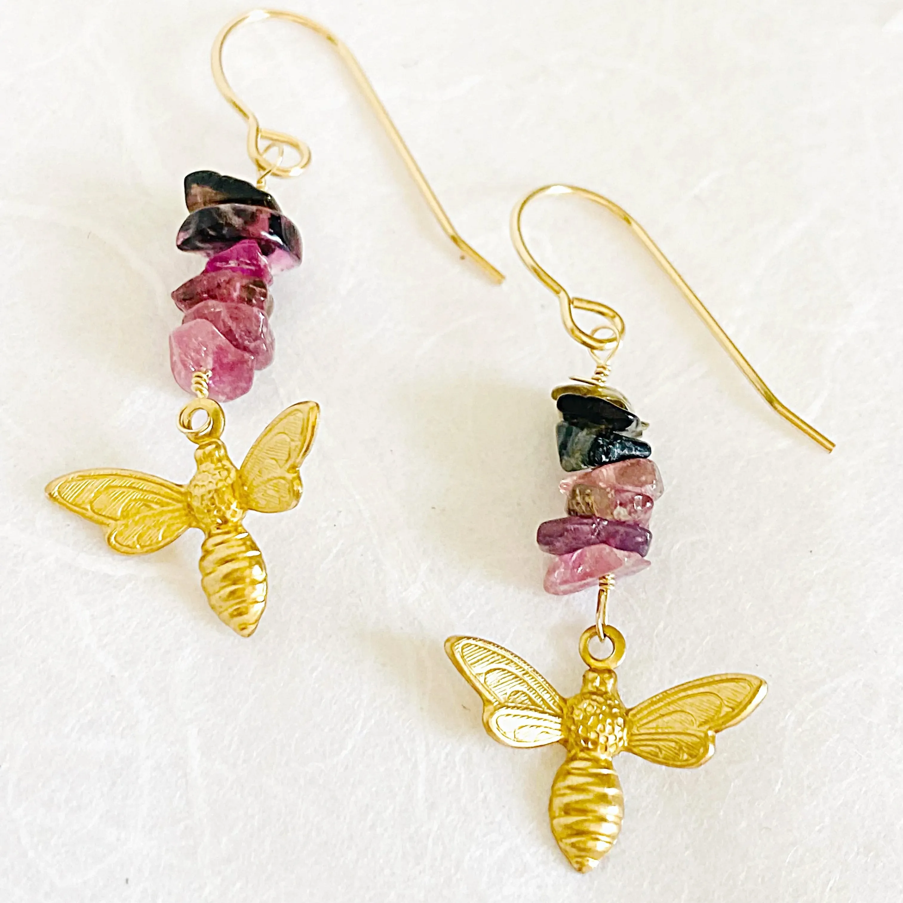 Bee Earrings/Tourmaline Gemstone Earrings/Golden Bee Earrings