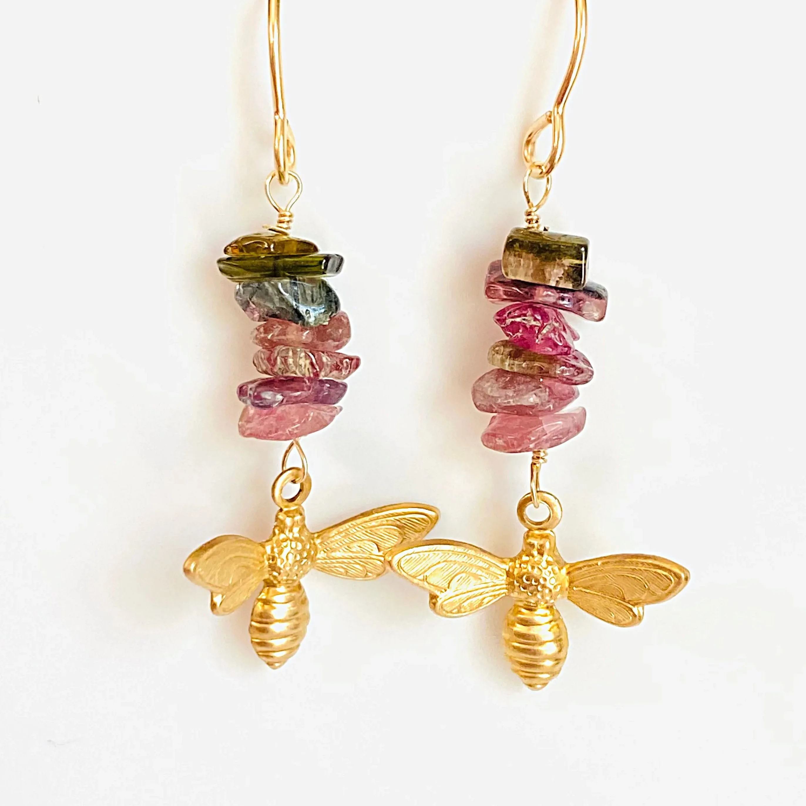 Bee Earrings/Tourmaline Gemstone Earrings/Golden Bee Earrings