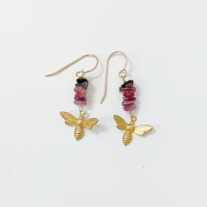 Bee Earrings/Tourmaline Gemstone Earrings/Golden Bee Earrings