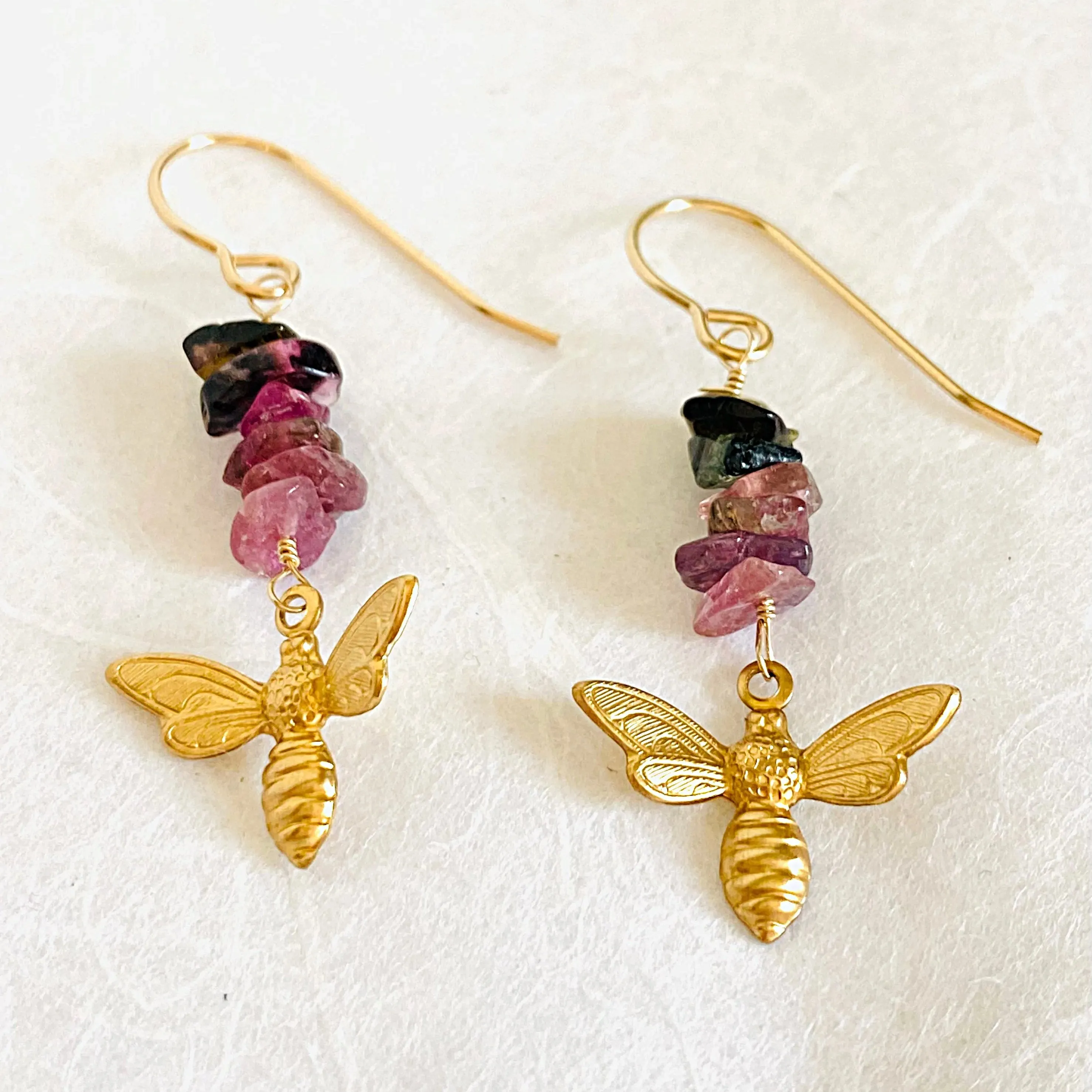 Bee Earrings/Tourmaline Gemstone Earrings/Golden Bee Earrings