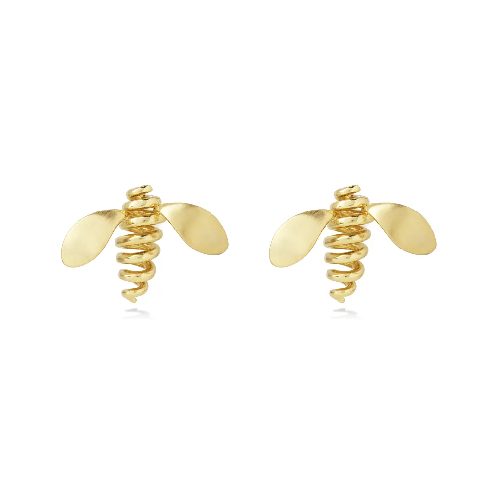 Bee Yellow Gold Earrings- Medium