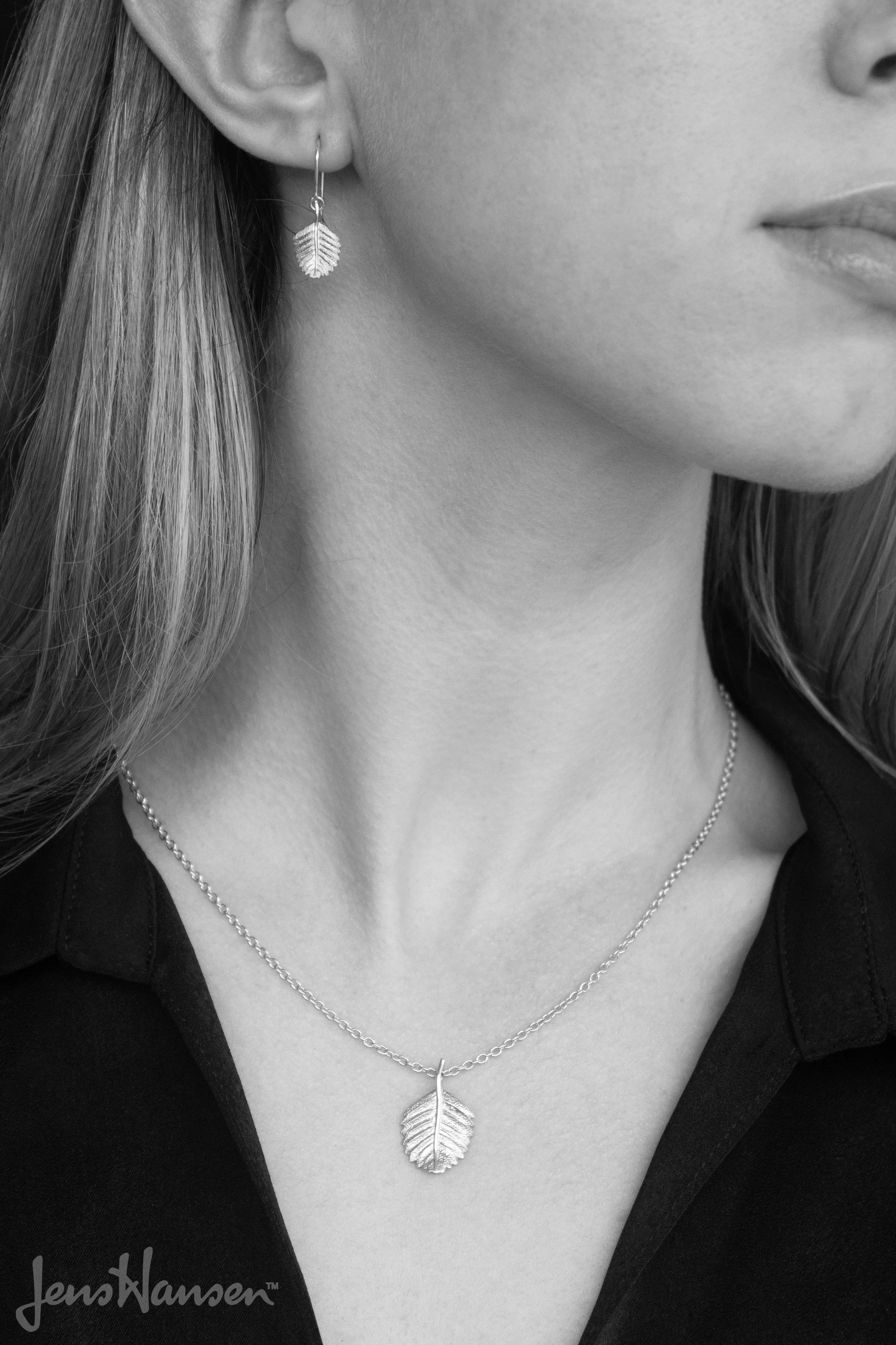 Beech Leaf Earrings, White Gold & Platinum